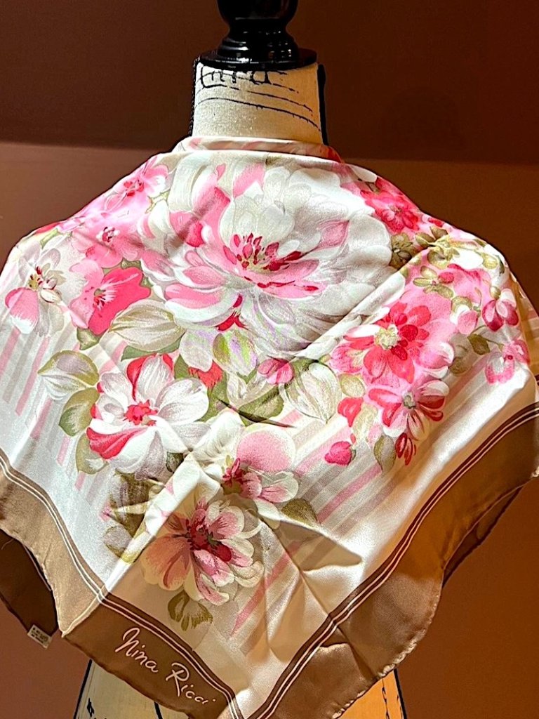 Rare 1980s Nina Ricci 30 Silk Scarf Made In Japan  Gallery Quality